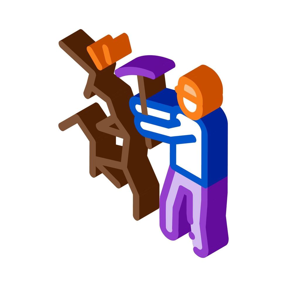 miner with pickaxe isometric icon vector illustration