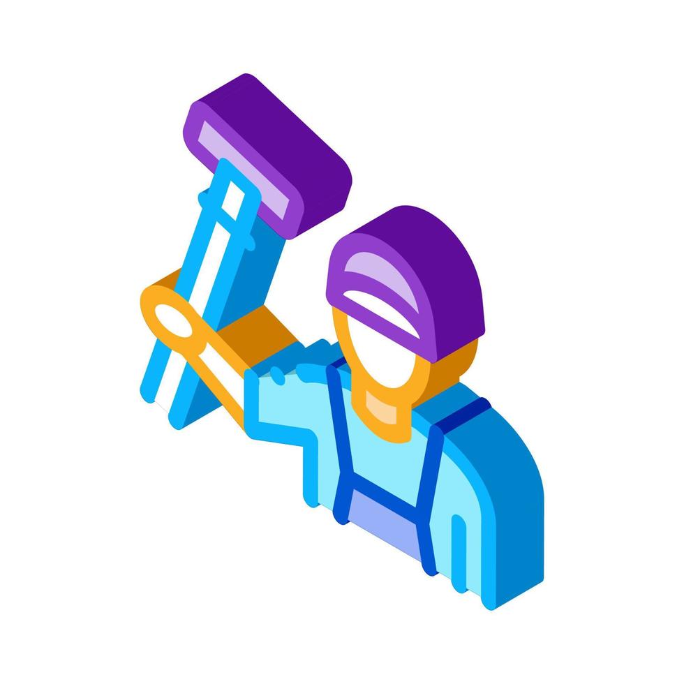 cleaner with carpet brush isometric icon vector illustration