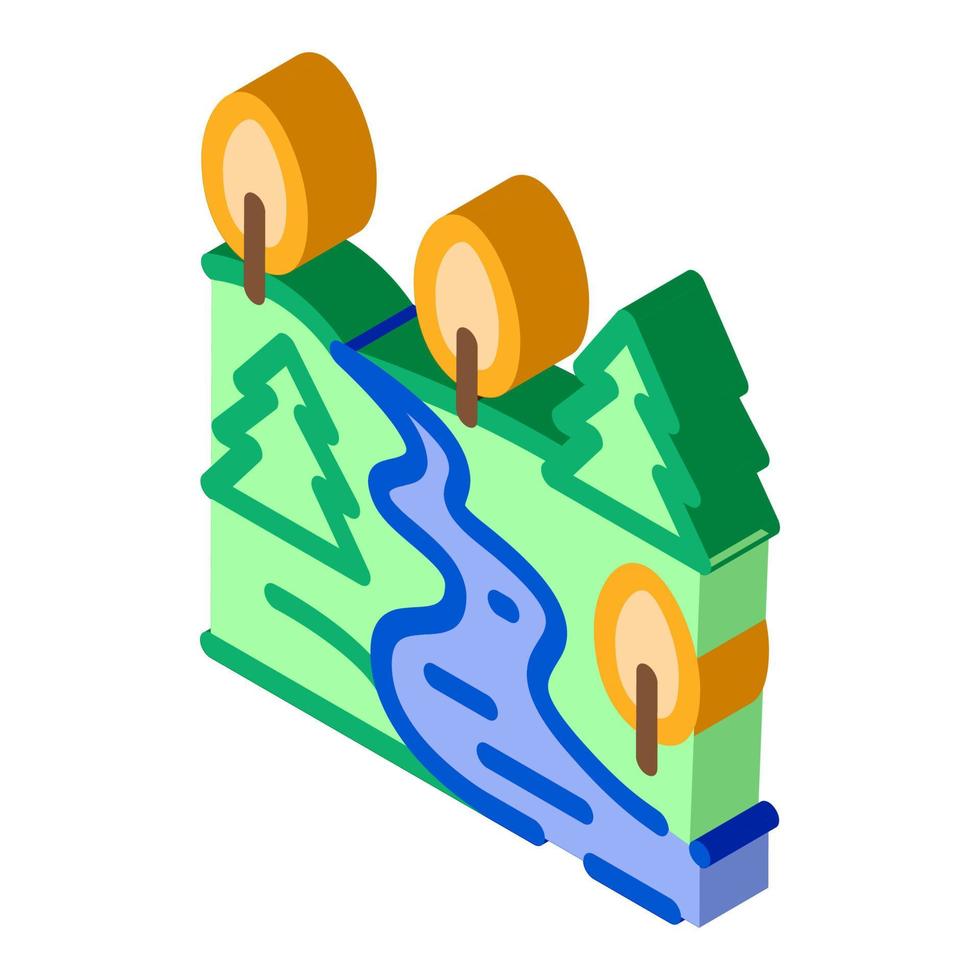 ilustración de vector de icono isométrico de terreno de montaña y bosque