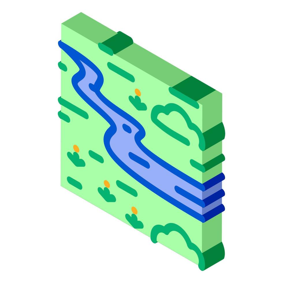 river landscape among meadow isometric icon vector illustration