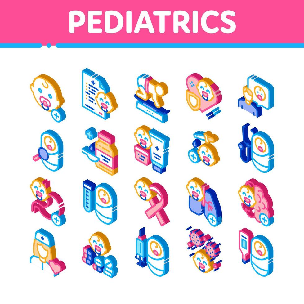 Pediatrics Medical Isometric Icons Set Vector