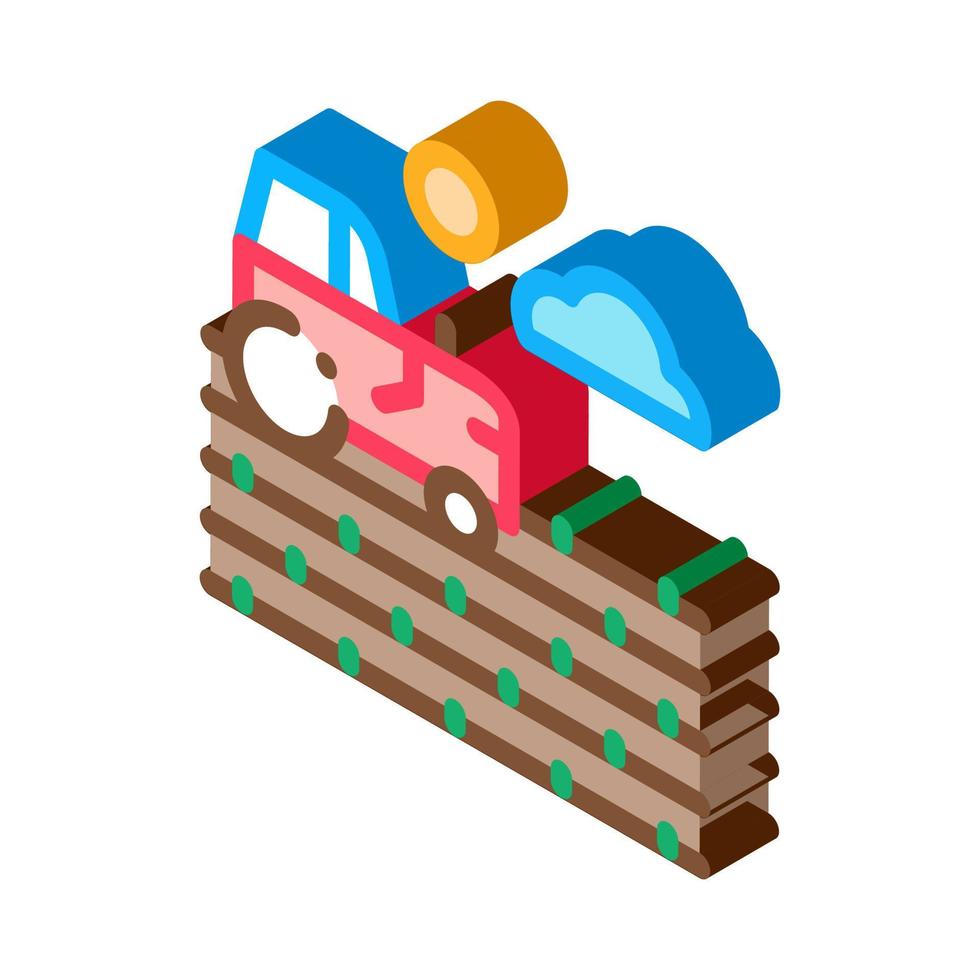 tractor on field isometric icon vector illustration