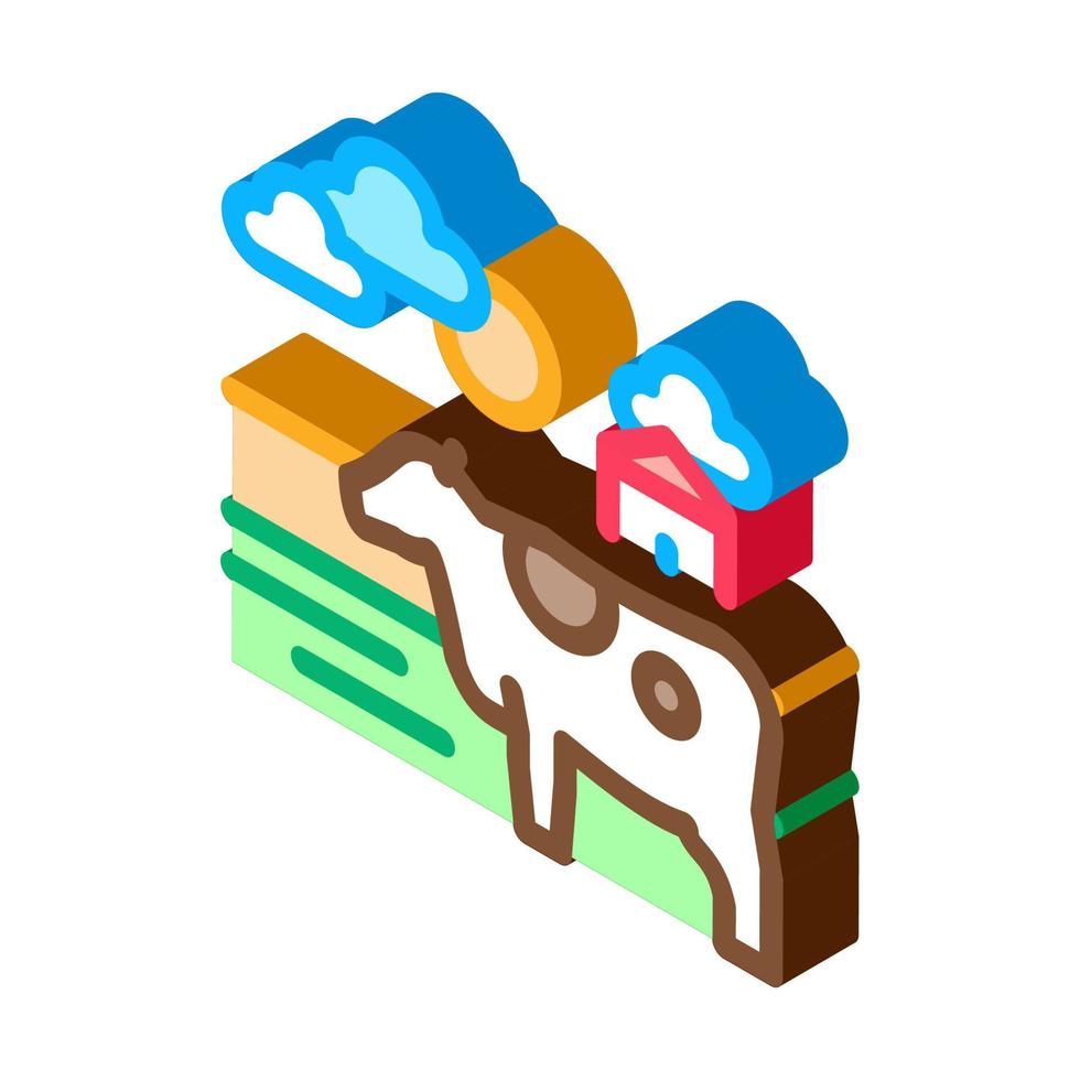 vaca manchada en la aldea icono isométrico ilustración vectorial vector