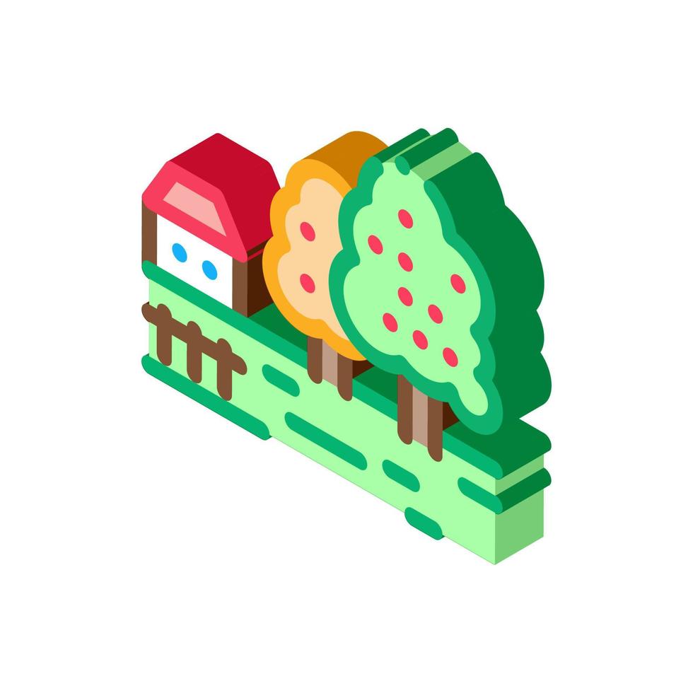 orchard in village isometric icon vector illustration