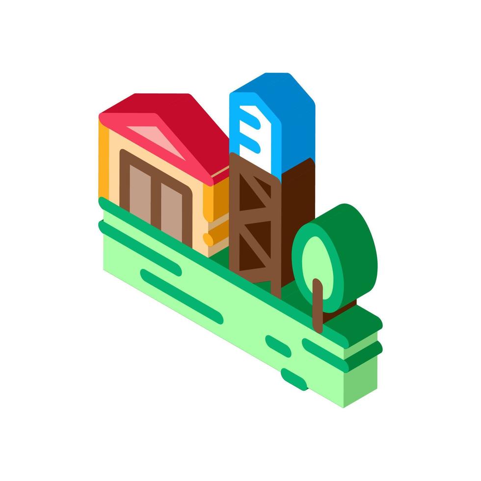 wooden tower with house isometric icon vector illustration