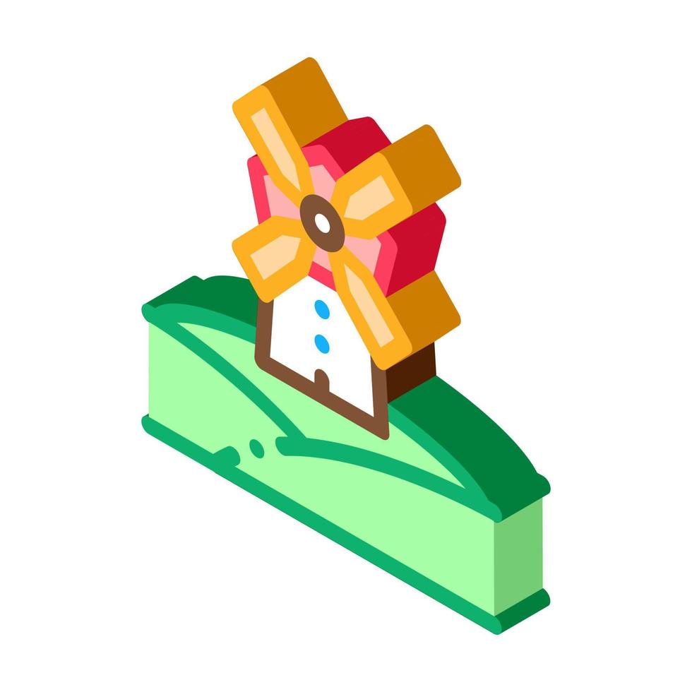 windmill in meadow isometric icon vector illustration