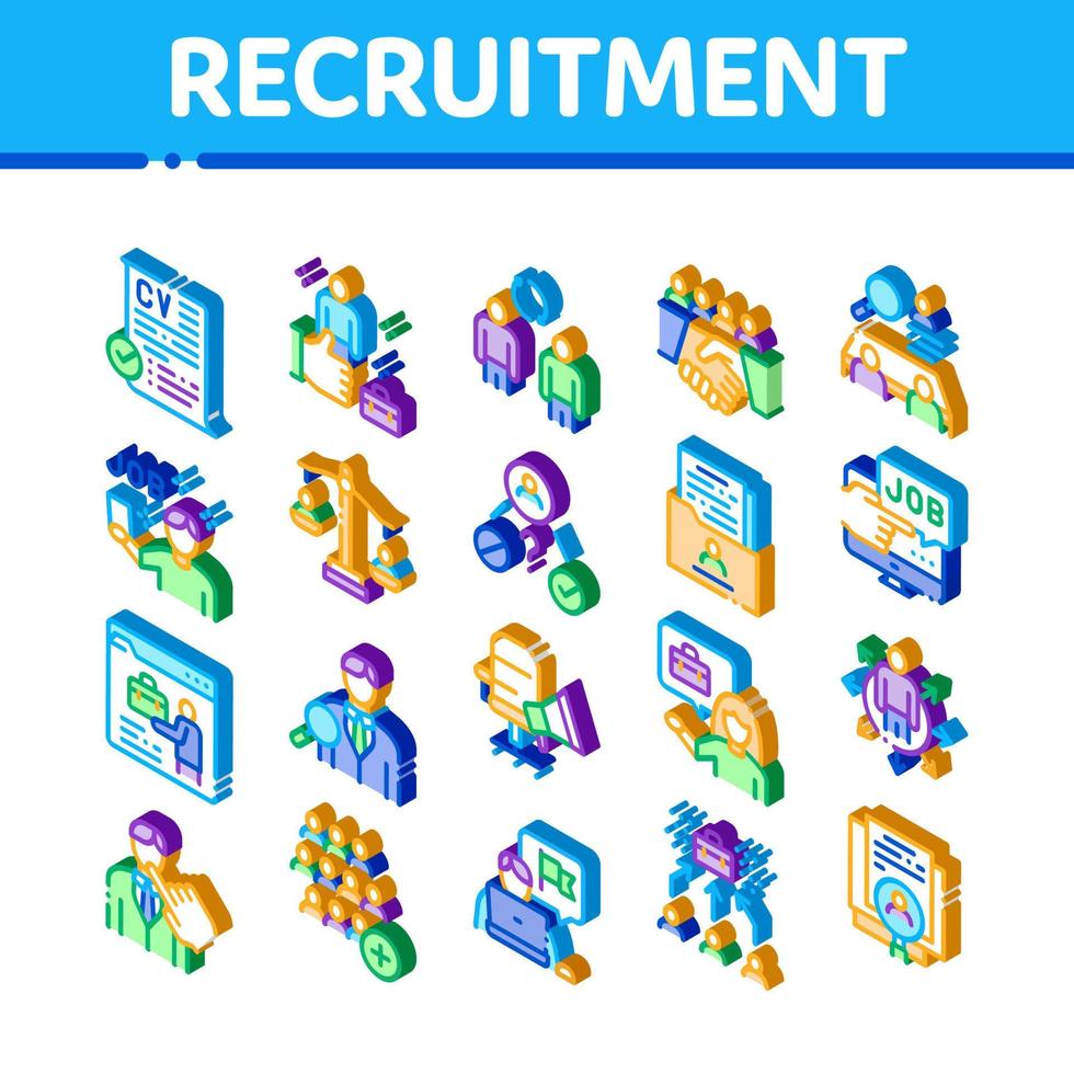 conjunto de iconos de empleados de reclutamiento e investigación vector