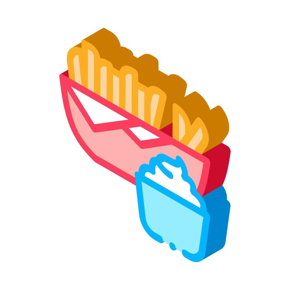 papas fritas con salsa de mayonesa icono isométrico ilustración vectorial vector