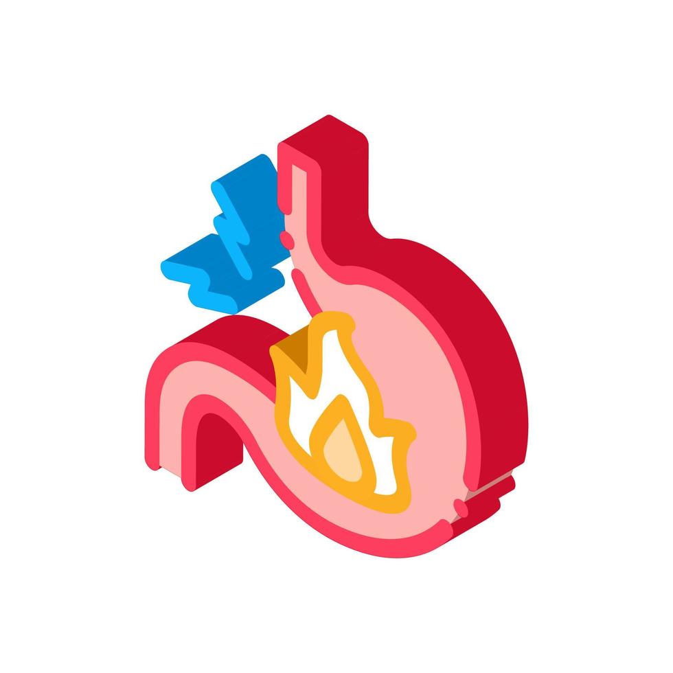 severe heartburn stomach pain isometric icon vector illustration