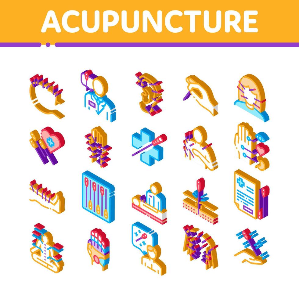 Acupuncture Therapy Isometric Icons Set Vector