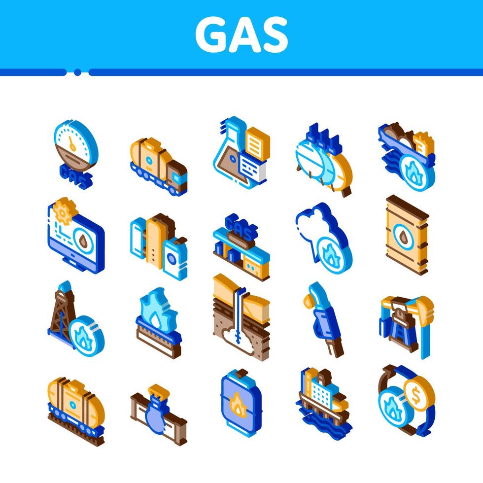 vector de conjunto de iconos isométricos de la industria de combustible de gas