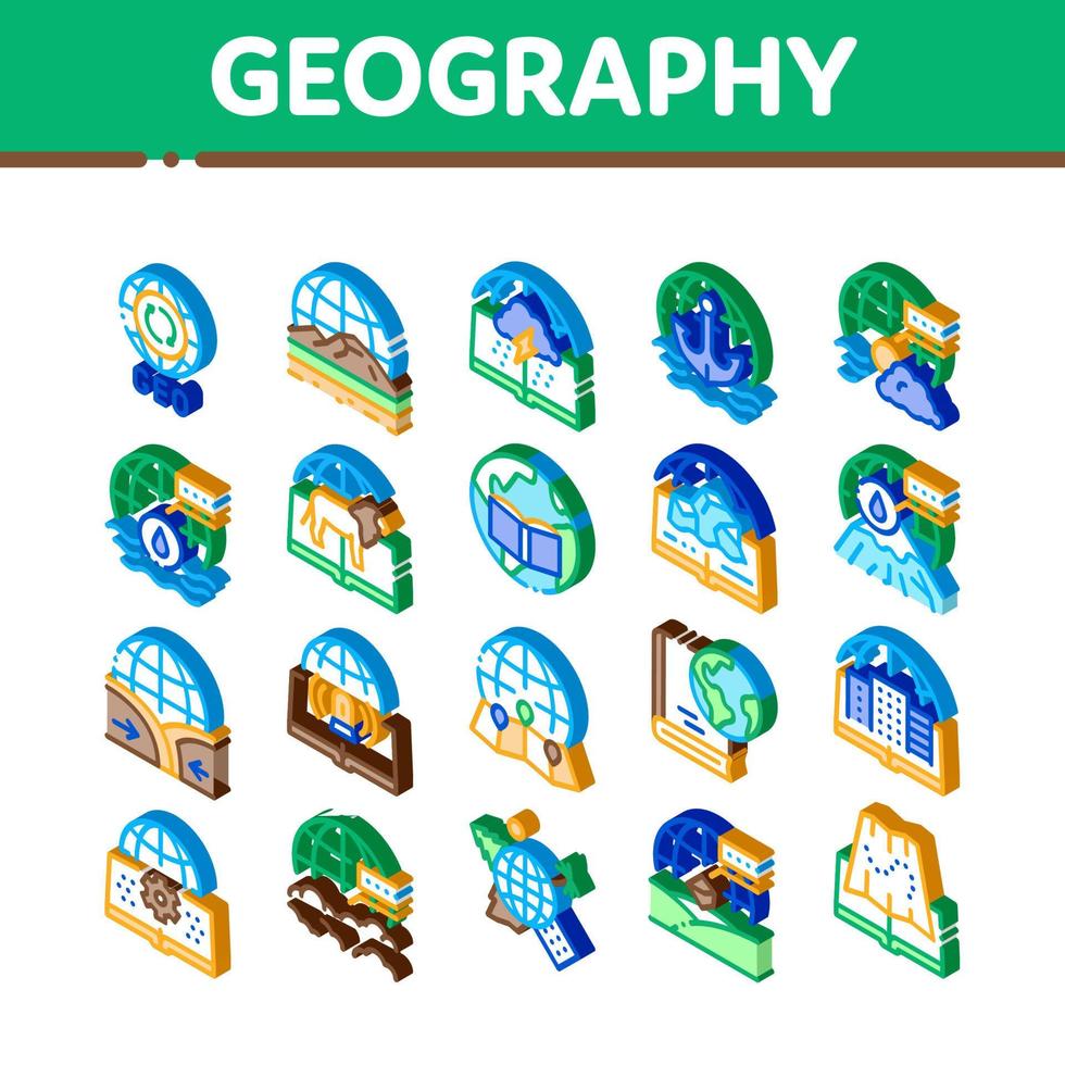 conjunto de iconos isométricos de educación geográfica vector