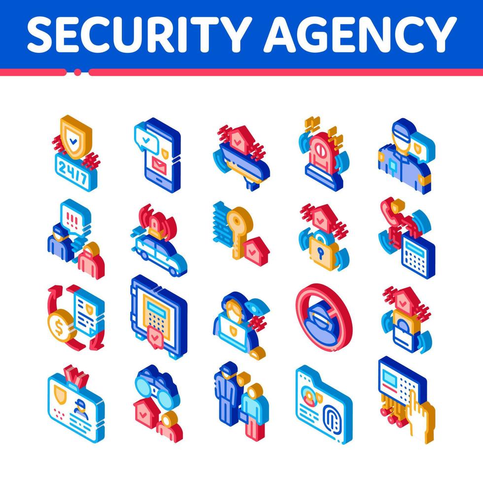 conjunto de iconos isométricos de la agencia de seguridad vector