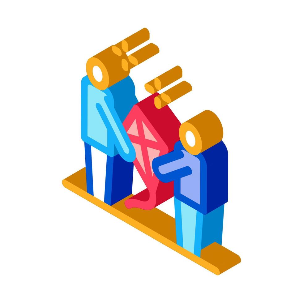 launch kite parent and child isometric icon vector illustration