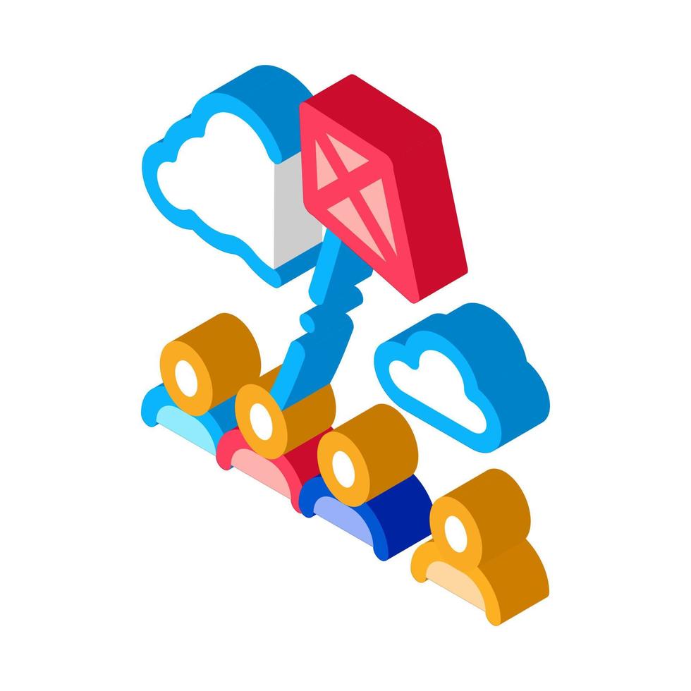 kite flying in crowded place isometric icon vector illustration