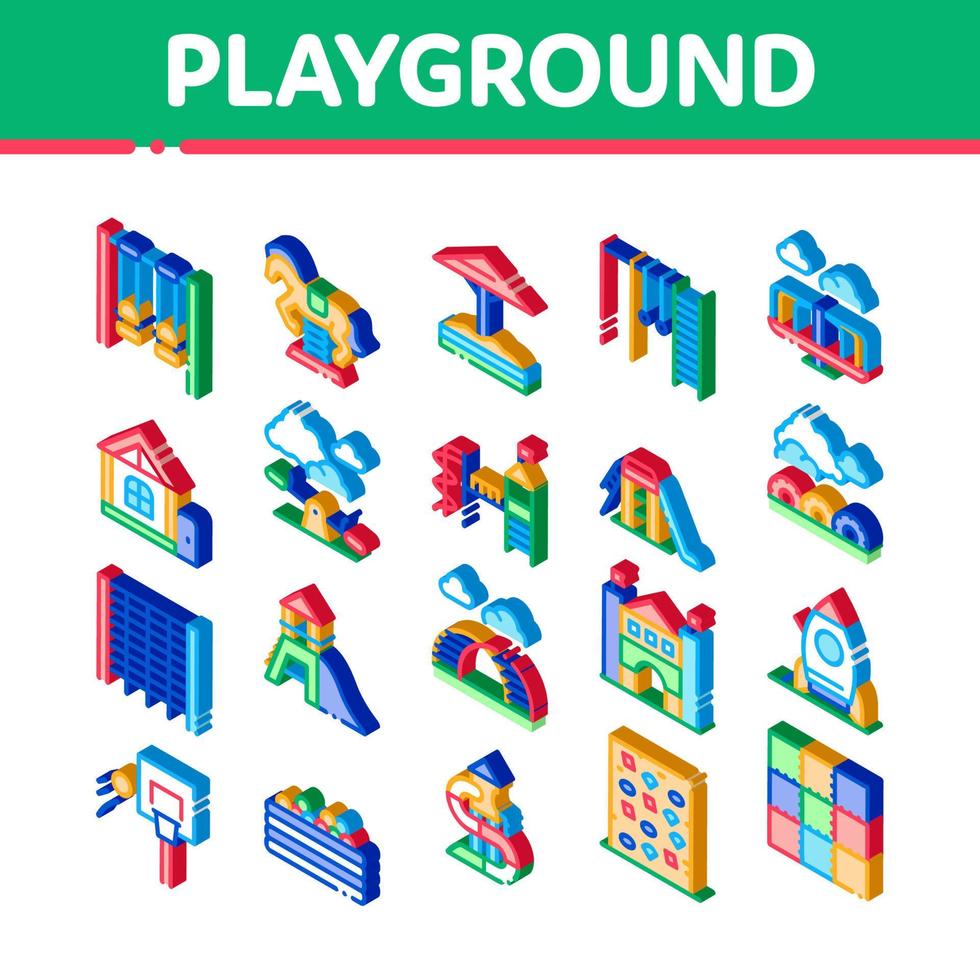 Playground Children Isometric Icons Set Vector