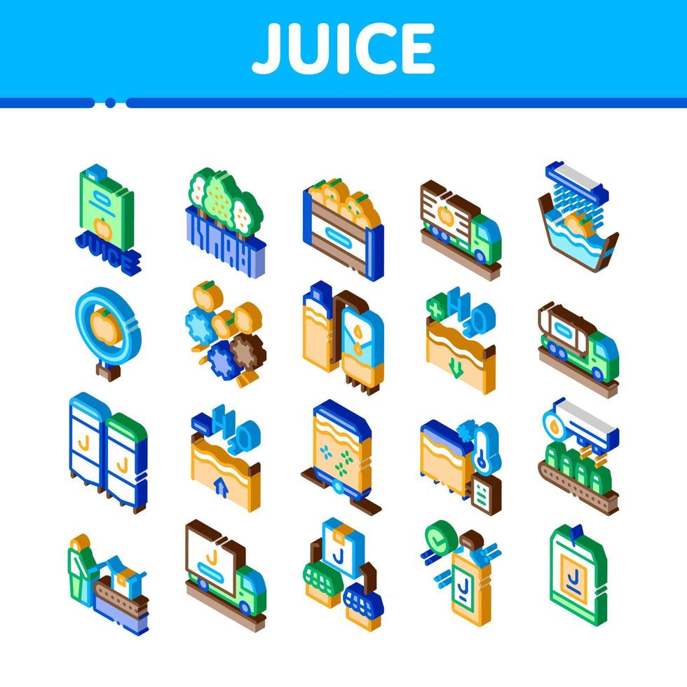 Juice Production Plant Isometric Icons Set Vector