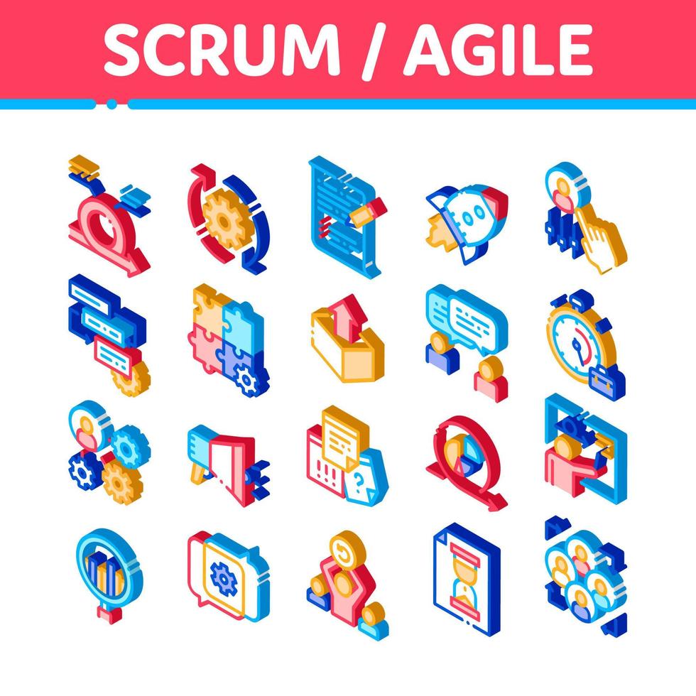 Scrum Agile Isometric Icons Set Vector