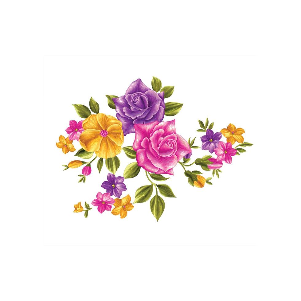 ilustración de flores, diseño floral decorativo, ilustración botánica, diseño de flores vectoriales, fondo de ramo de acuarela de flores, plantilla de fondo de flores multicolor vector