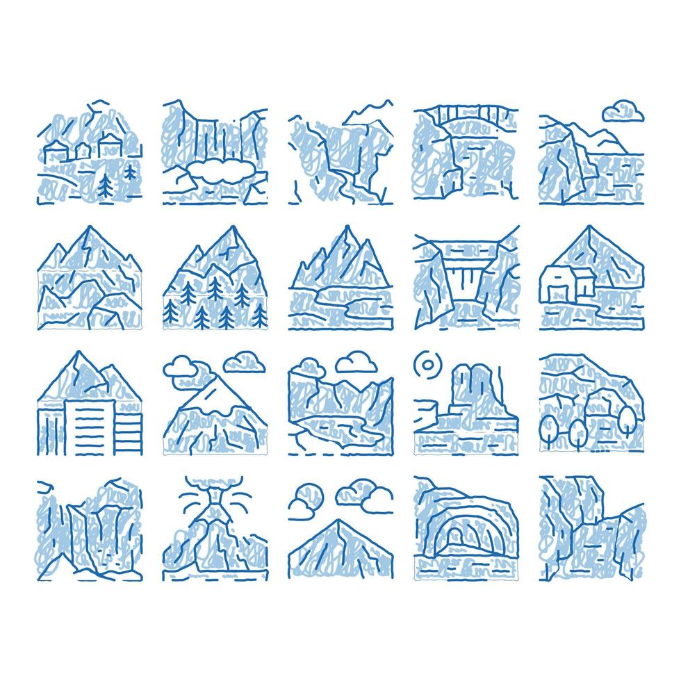 ilustración de dibujado a mano de icono de paisaje de montaña vector