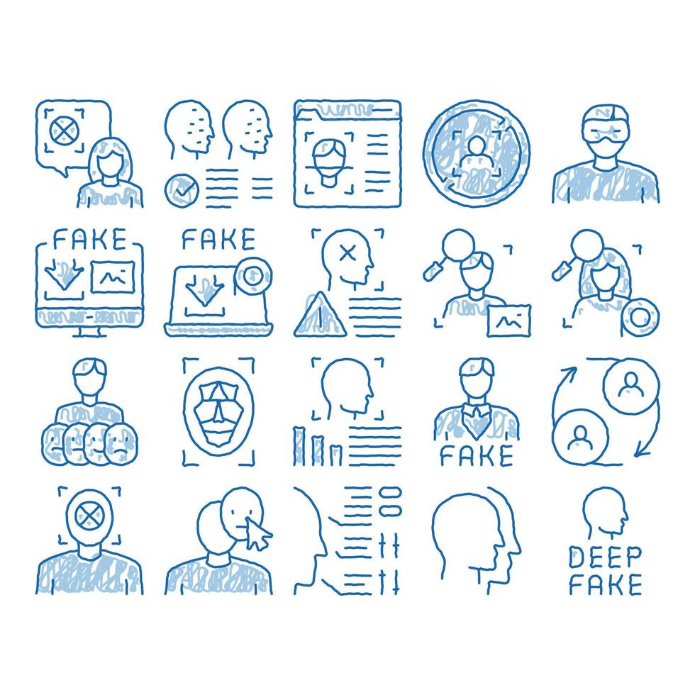 Deepfake Face Fake icon hand drawn illustration vector