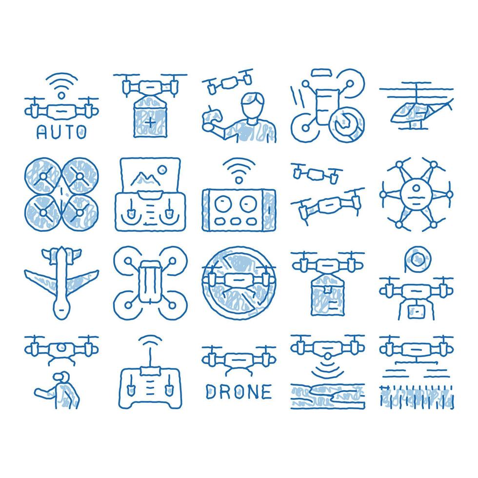 Drone Fly Quadrocopter icon hand drawn illustration vector