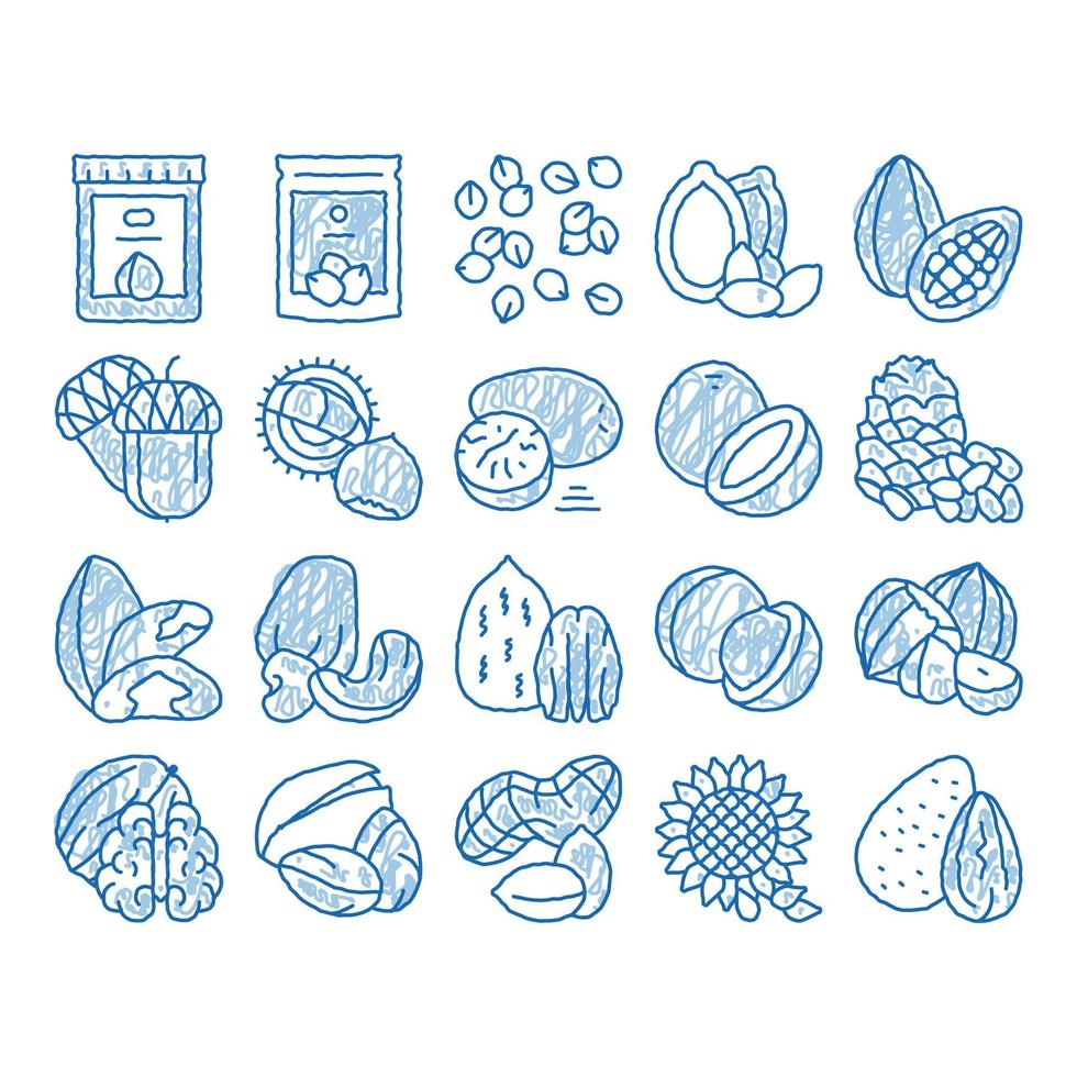 nuez comida diferente icono dibujado a mano ilustración vector
