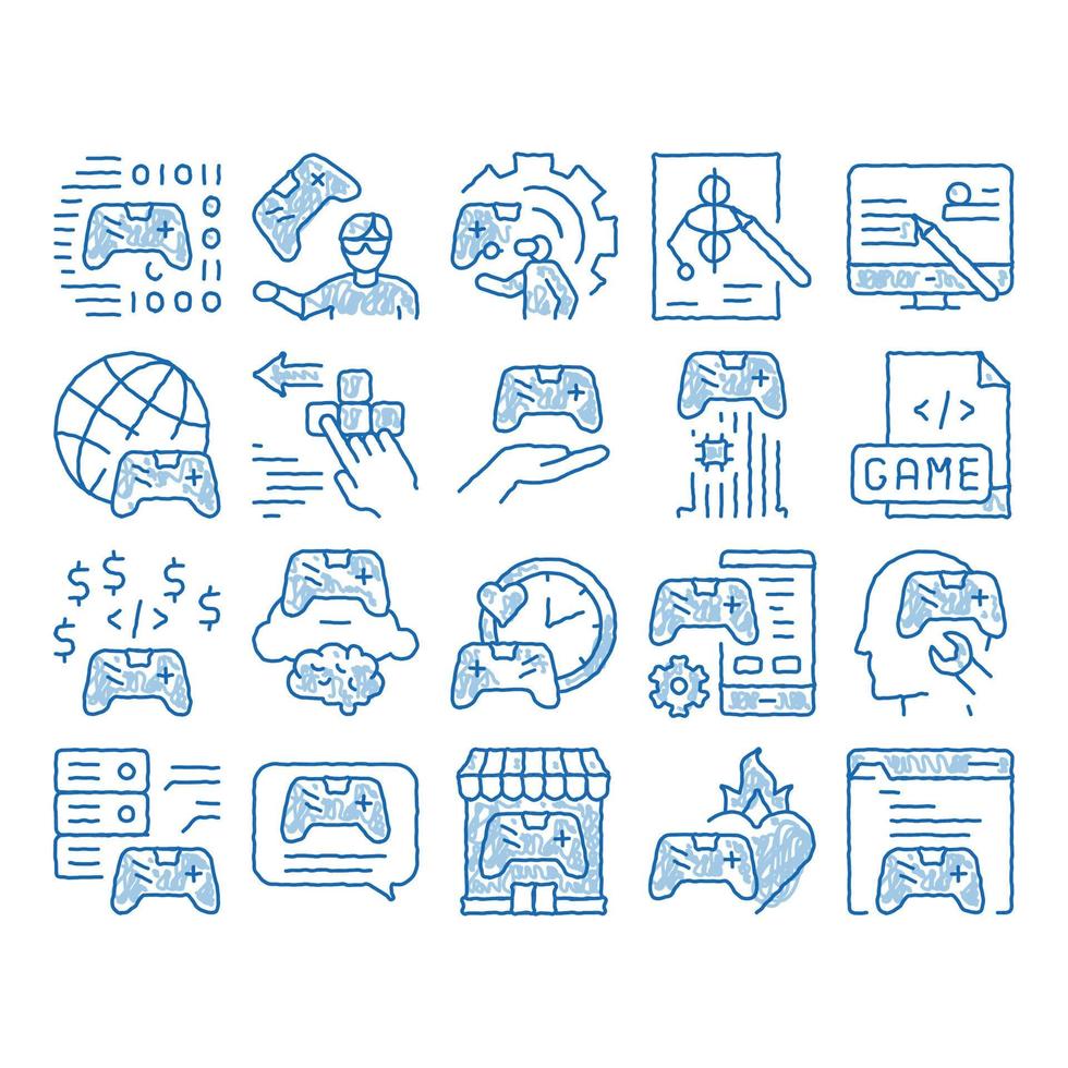 icono de desarrollo de videojuegos dibujado a mano ilustración vector
