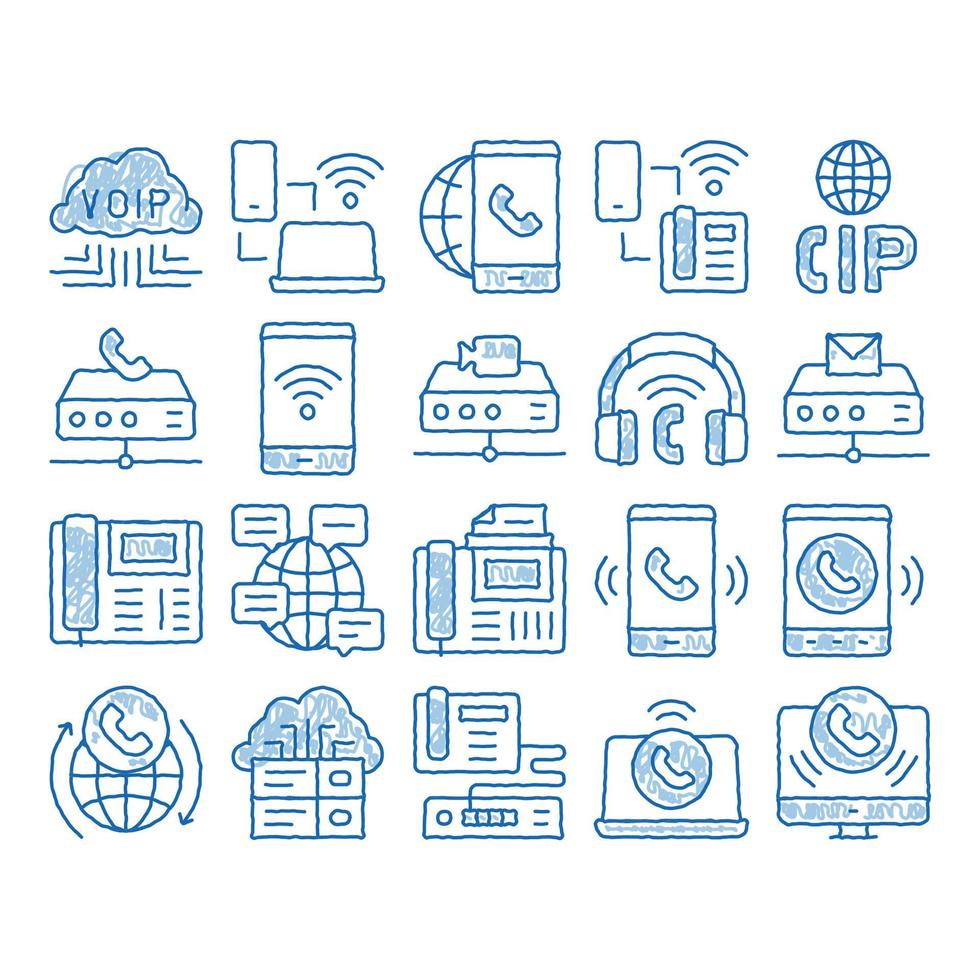 Voip Calling System icon hand drawn illustration vector