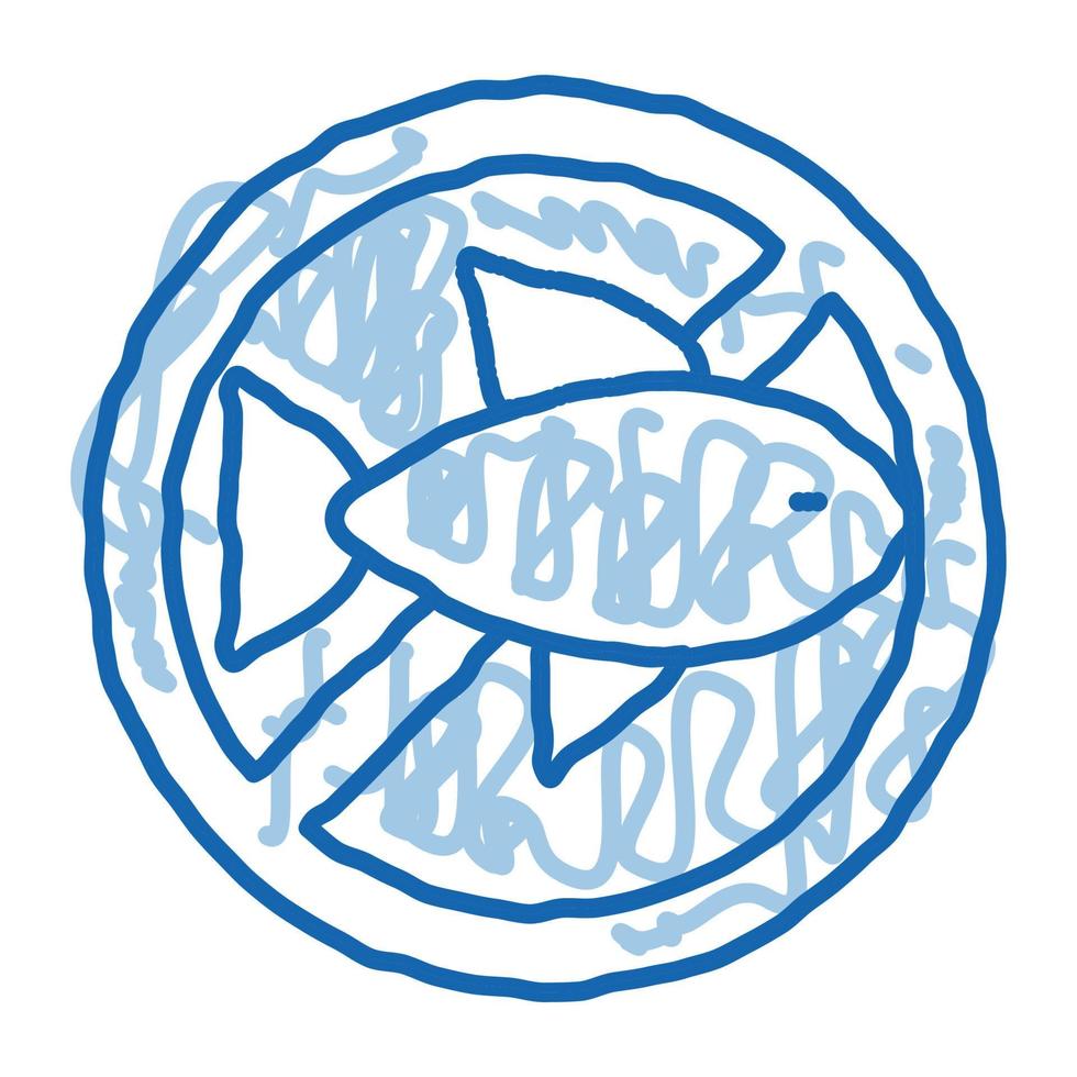 signo libre de alérgenos pescado doodle icono dibujado a mano ilustración vector