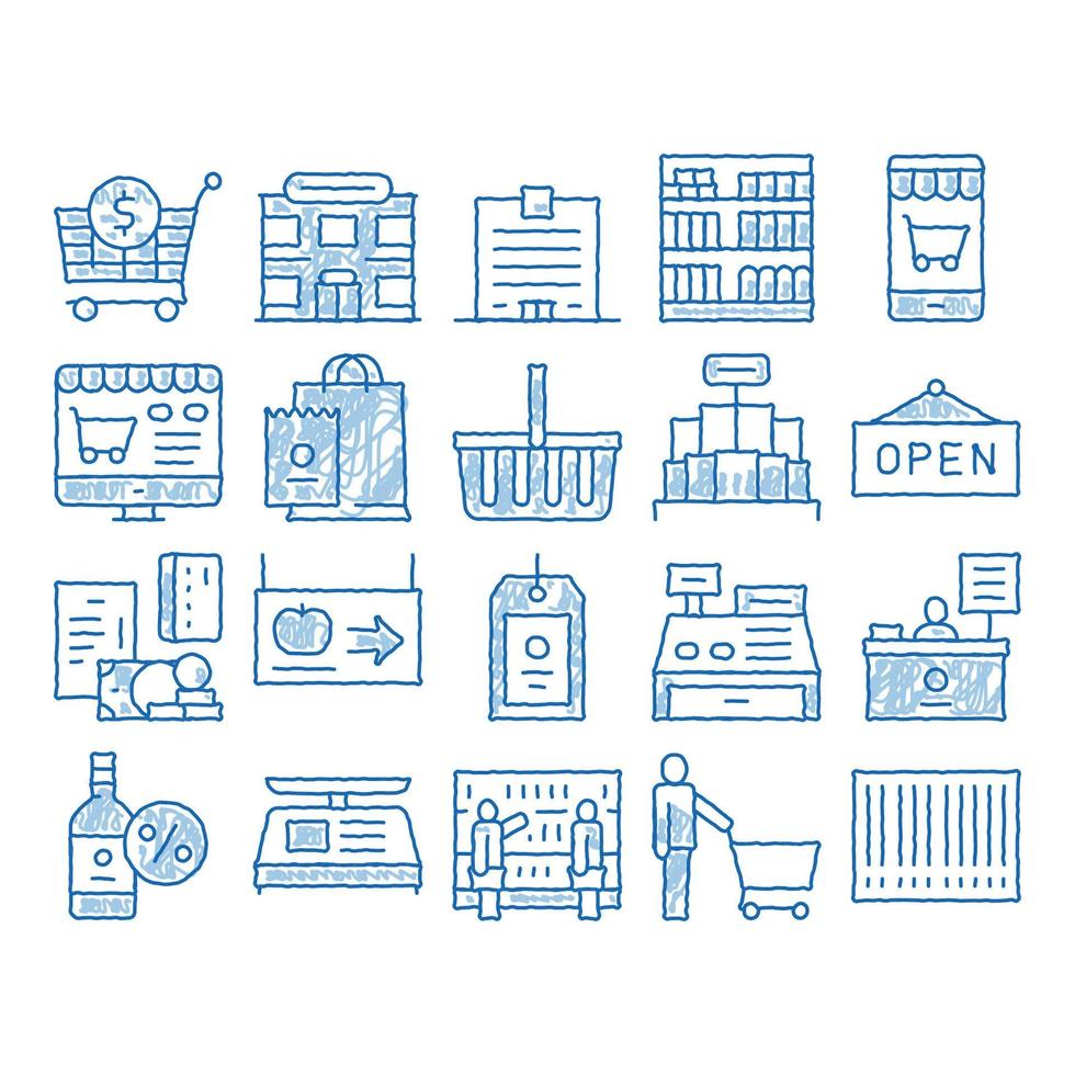 Grocery Shop Shopping icon hand drawn illustration vector