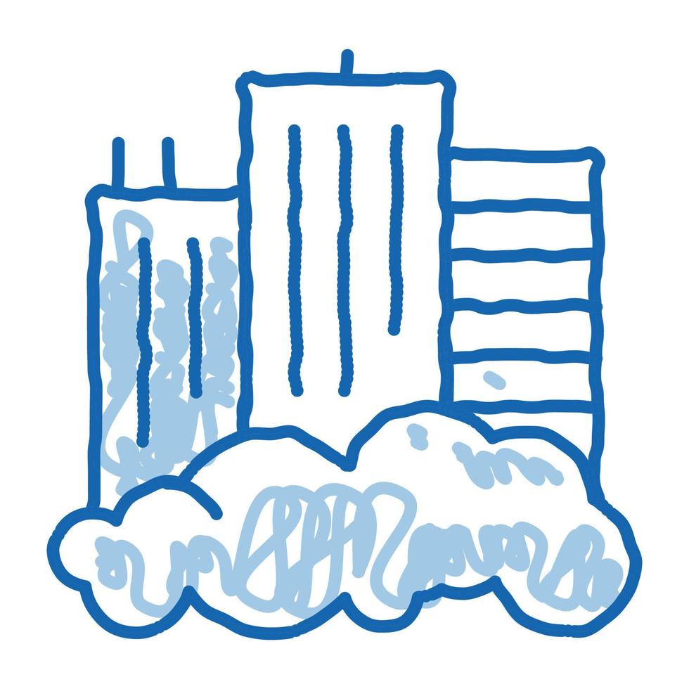 edificio rascacielos y smog doodle icono dibujado a mano ilustración vector