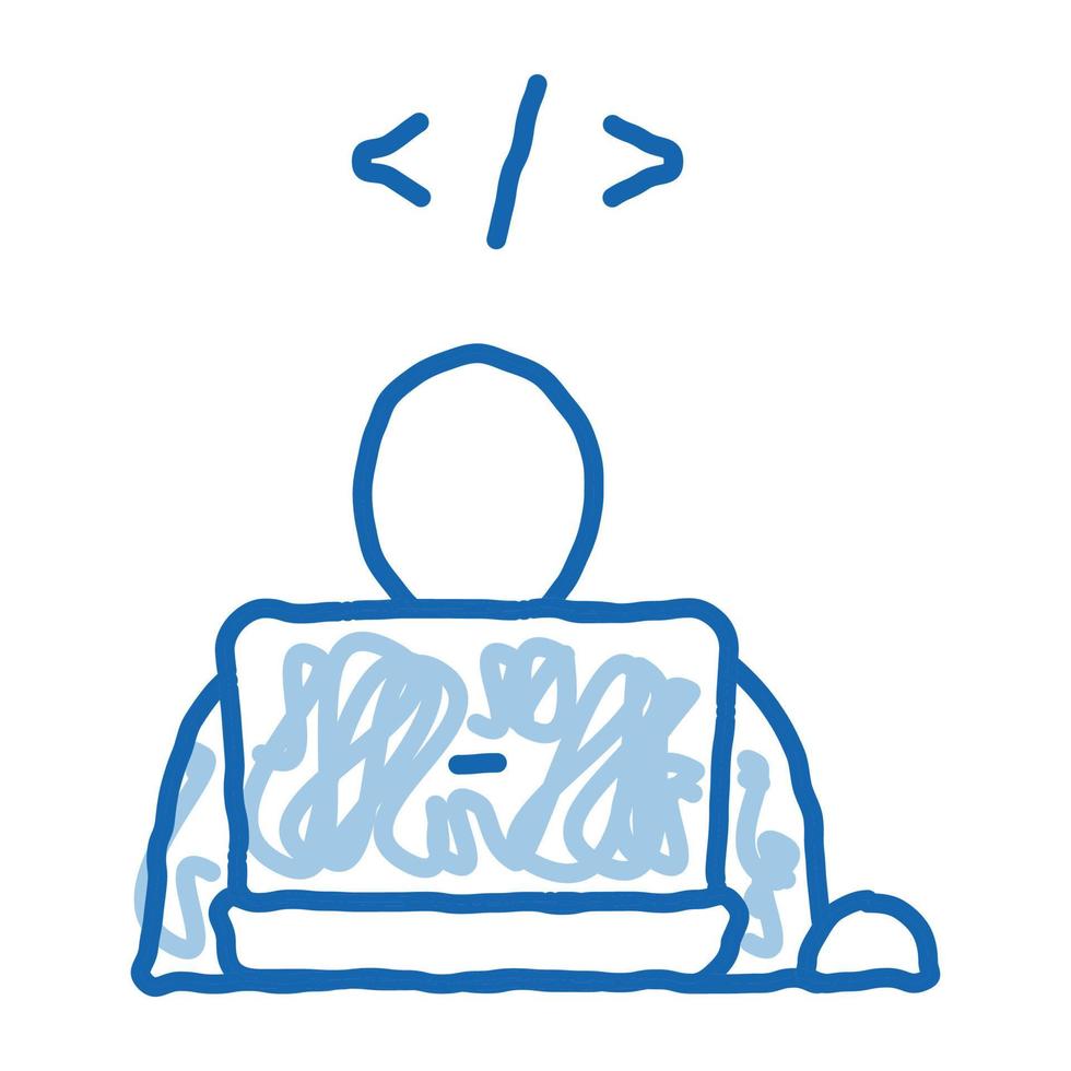Programmer Coding Laptop doodle icon hand drawn illustration vector