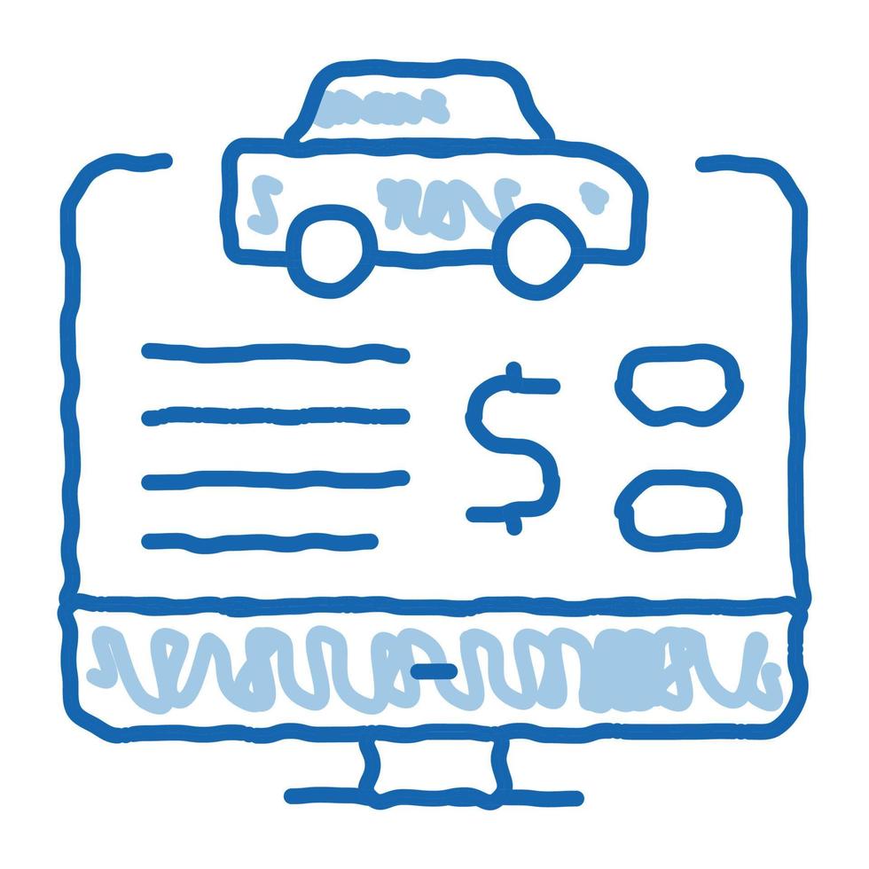 ilustración de dibujado a mano de icono de doodle de compra de coche en línea vector
