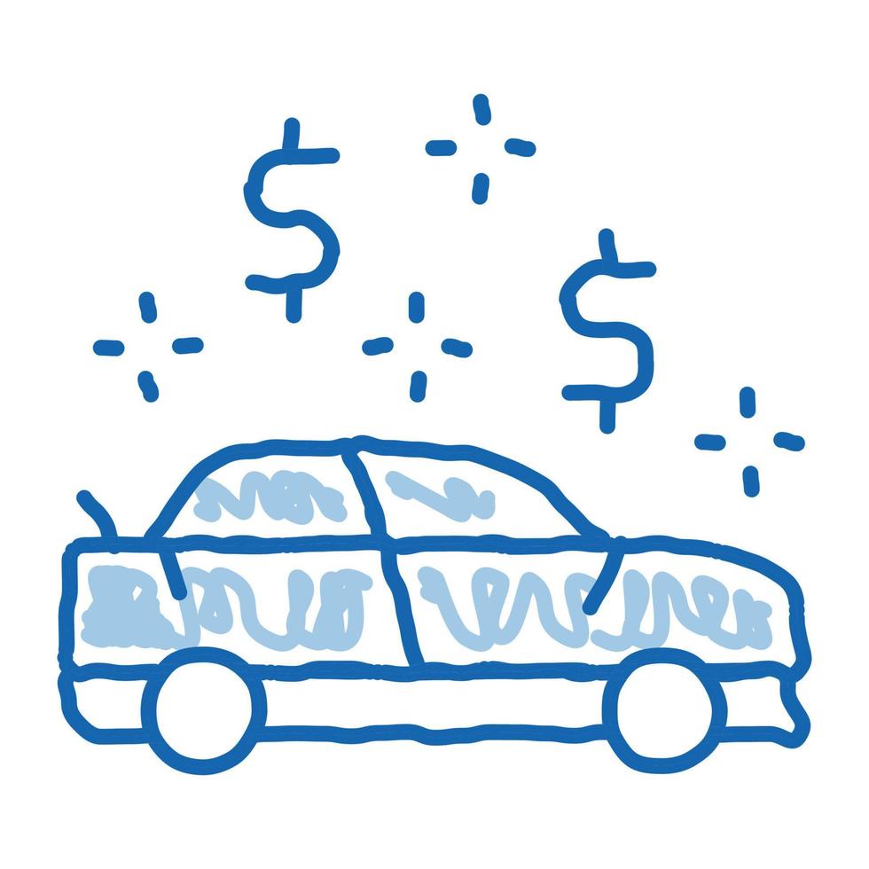 ilustración de dibujado a mano de icono de doodle de marca de dólar de coche vector