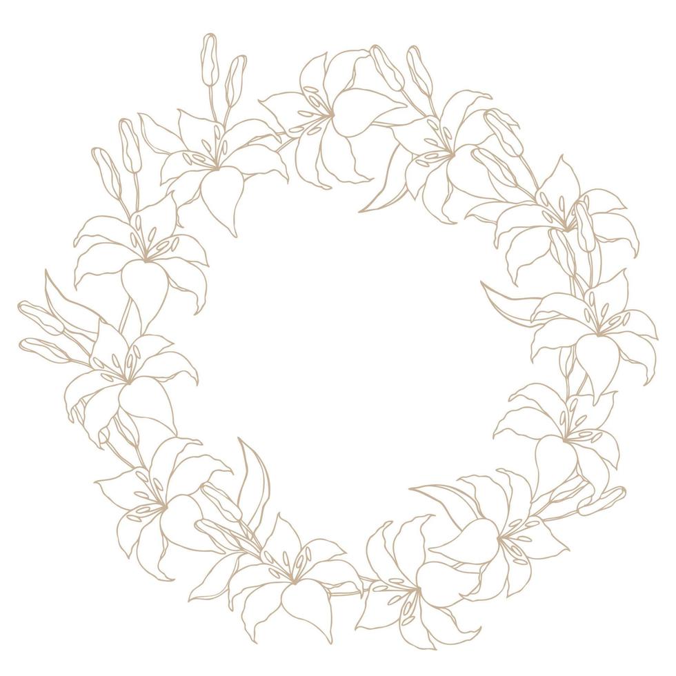 Lilly hand drawn flower wreath vector