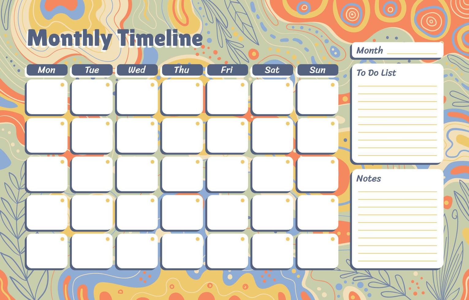 Calendar Monthly Timeline Design Template vector