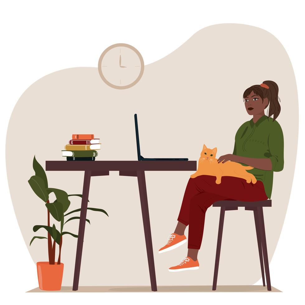 Freelance woman working on a laptop at home vector