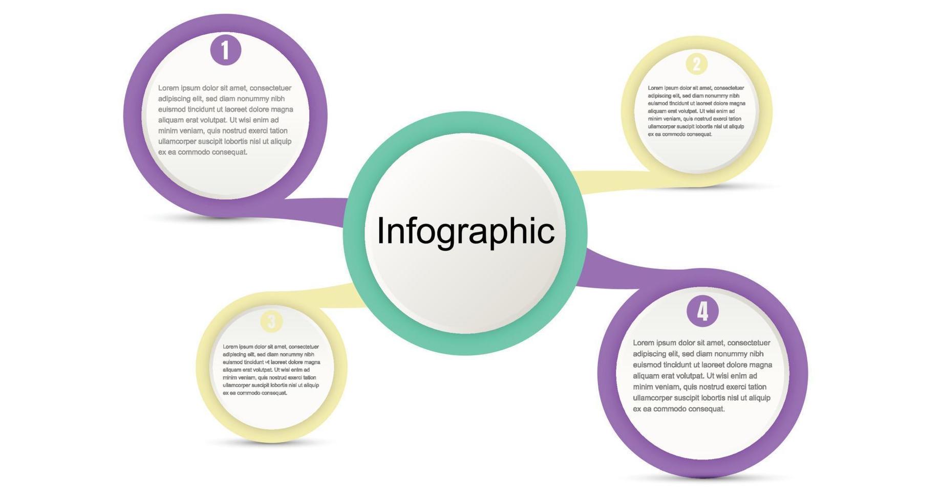 Infographic template for business information presentation. Vector circles and geometric elements. Modern workflow diagrams. Report plan 4 topics