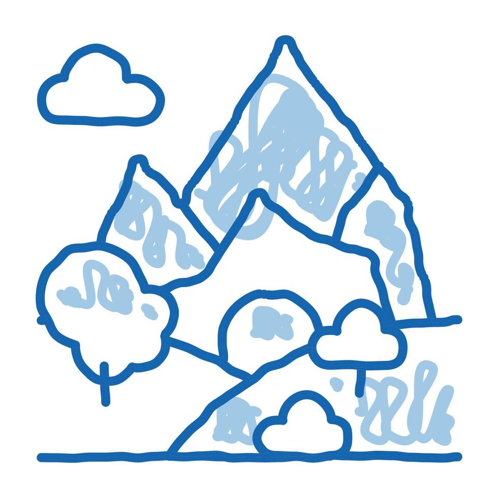 paisaje de montaña doodle icono dibujado a mano ilustración vector