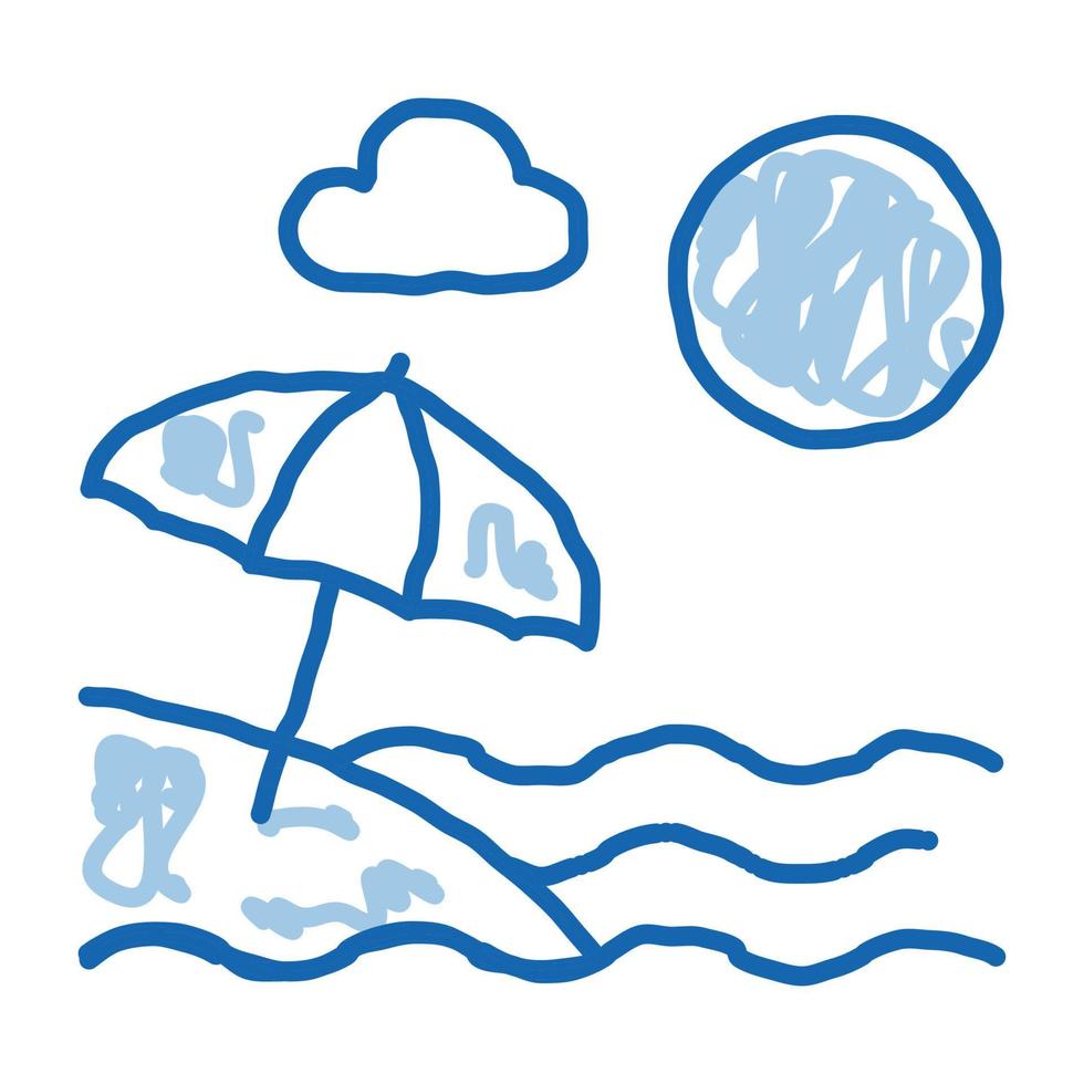 playa con sombrillas doodle icono dibujado a mano ilustración vector