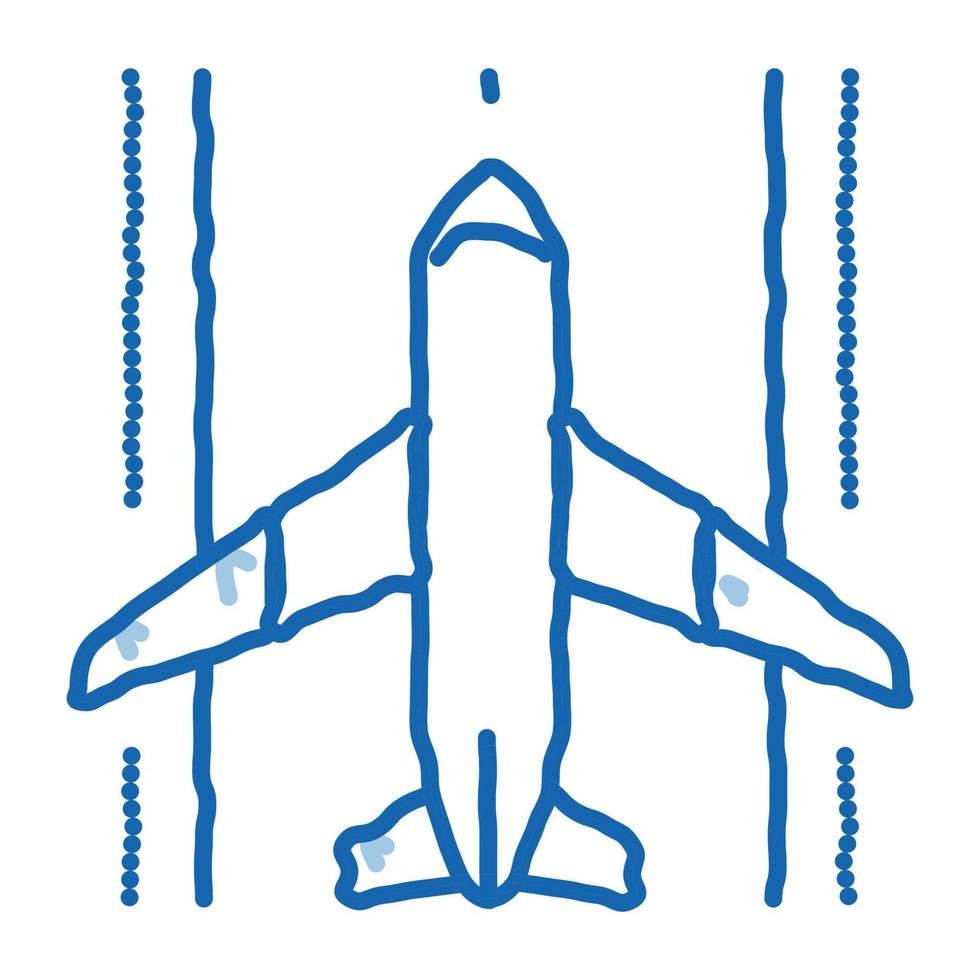 Airplane On Runway Airport doodle icon hand drawn illustration vector