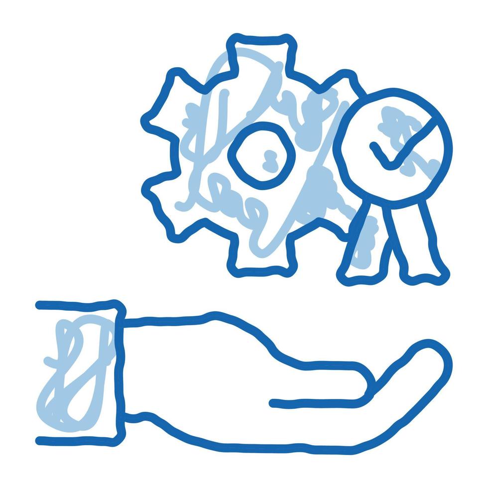 Hand Holding Gear And Medal doodle icon hand drawn illustration vector