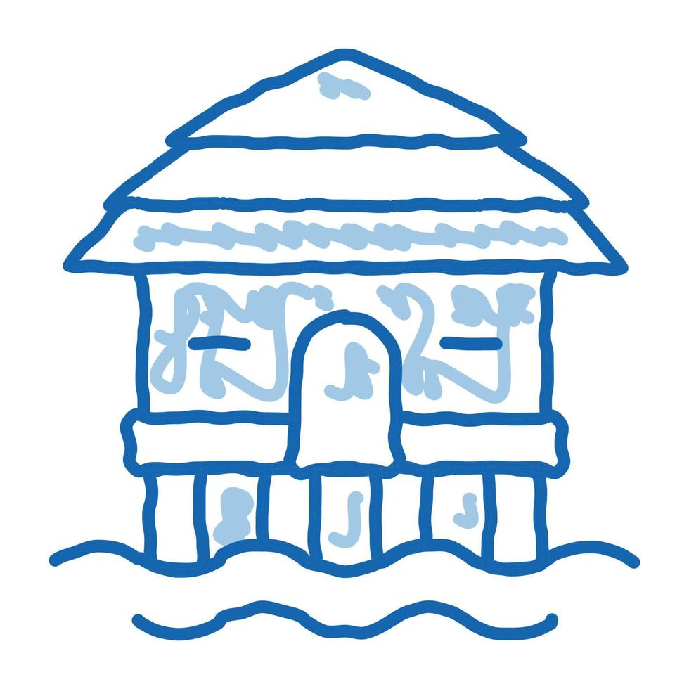 Bungalow House On Water doodle icon hand drawn illustration vector