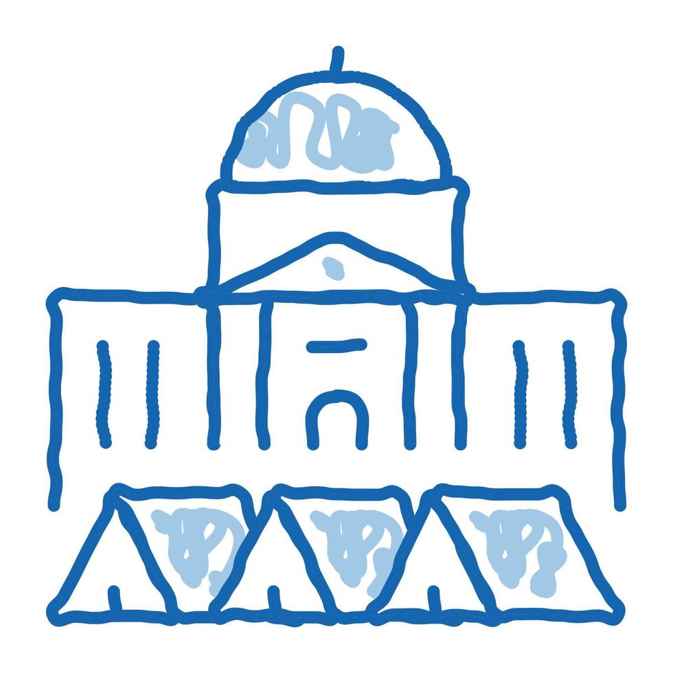 protesting tents in front of government doodle icon hand drawn illustration vector