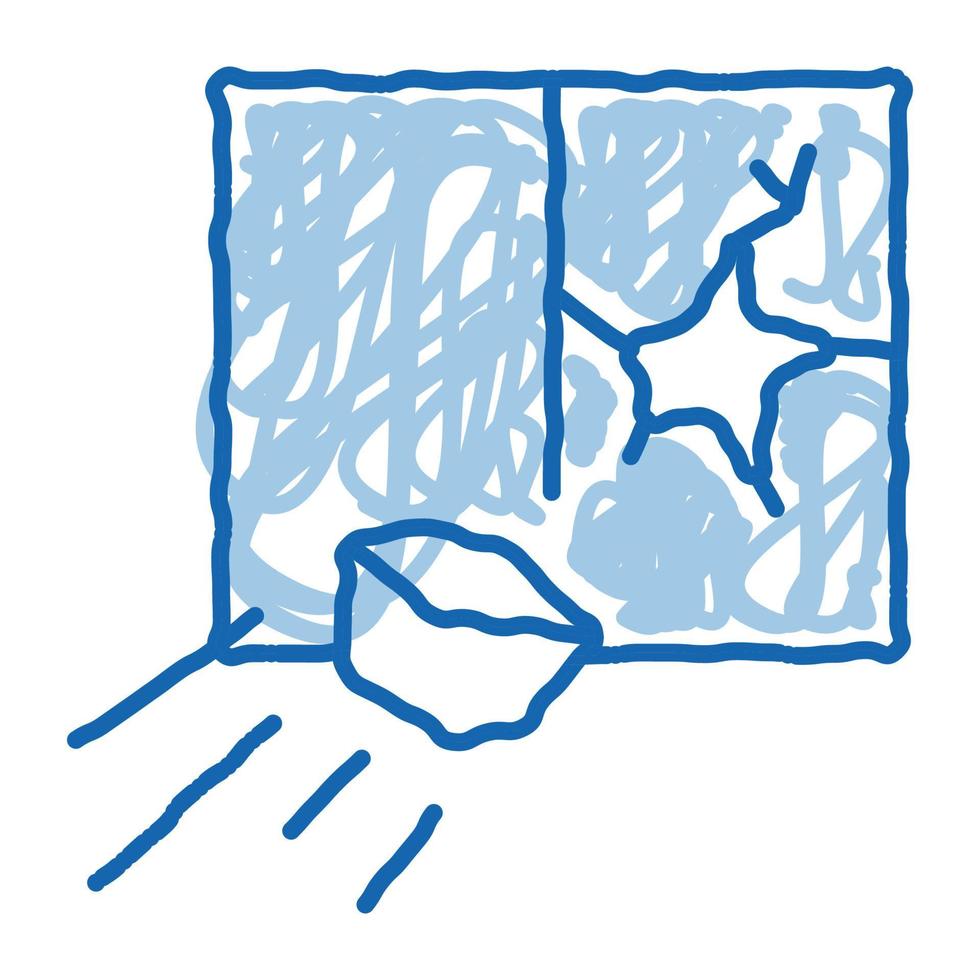 icono de doodle de ventana rota con piedra ilustración dibujada a mano vector