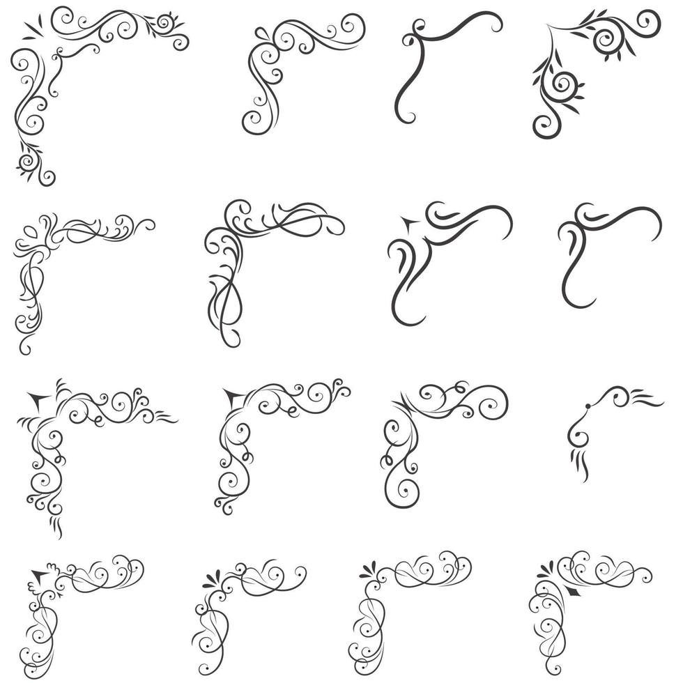 Set of mixed border corners and floral classical decorations, Vector illustration of decorative corner frame set.