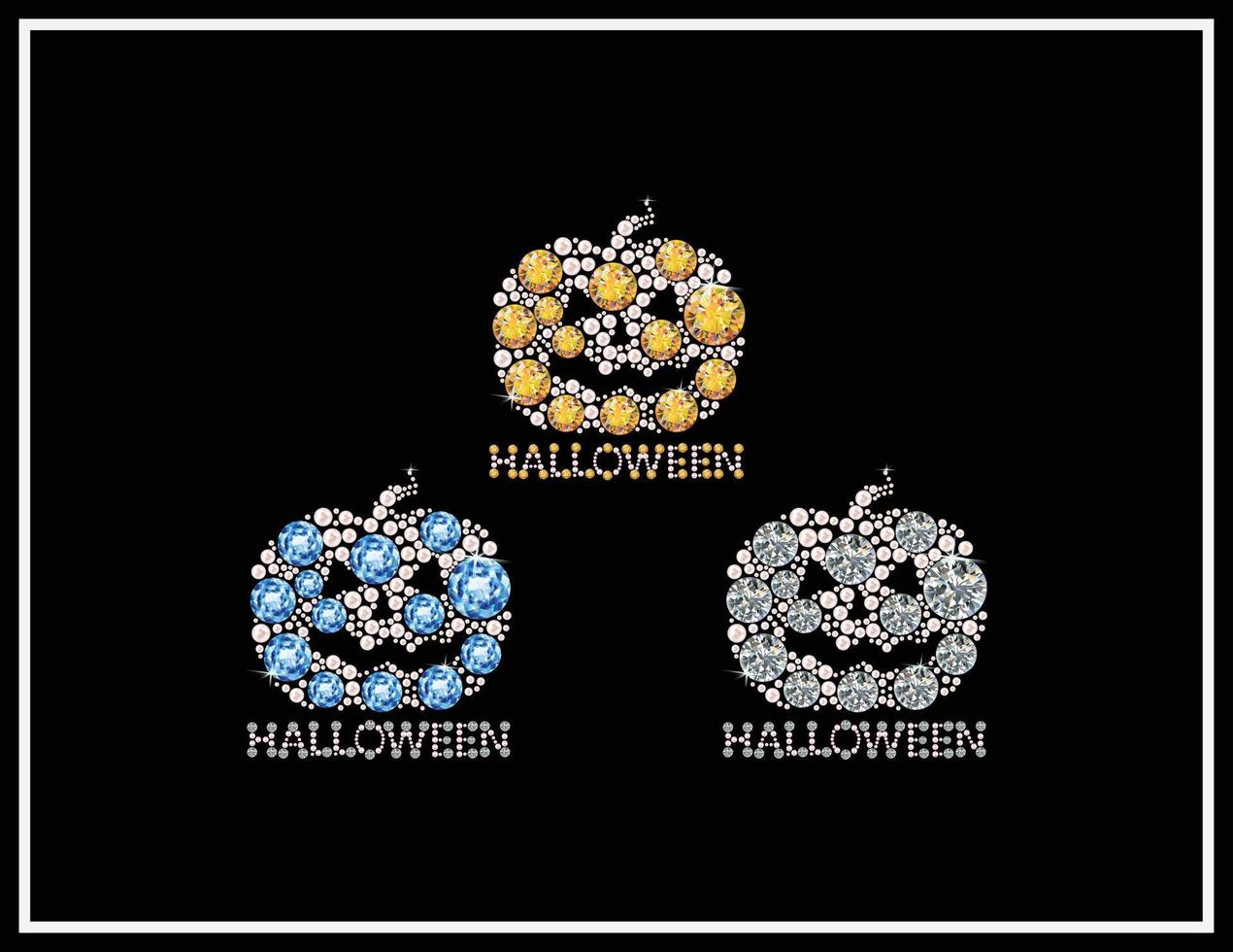 Halloween pumpkin vector set made with pearl and diamond rhinestone
