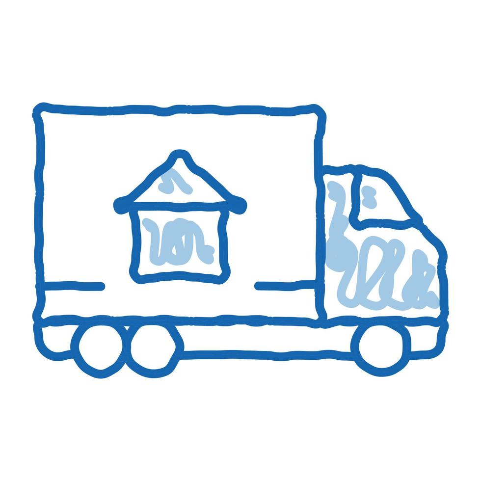 entrega de camión de carga a casa doodle icono dibujado a mano ilustración vector