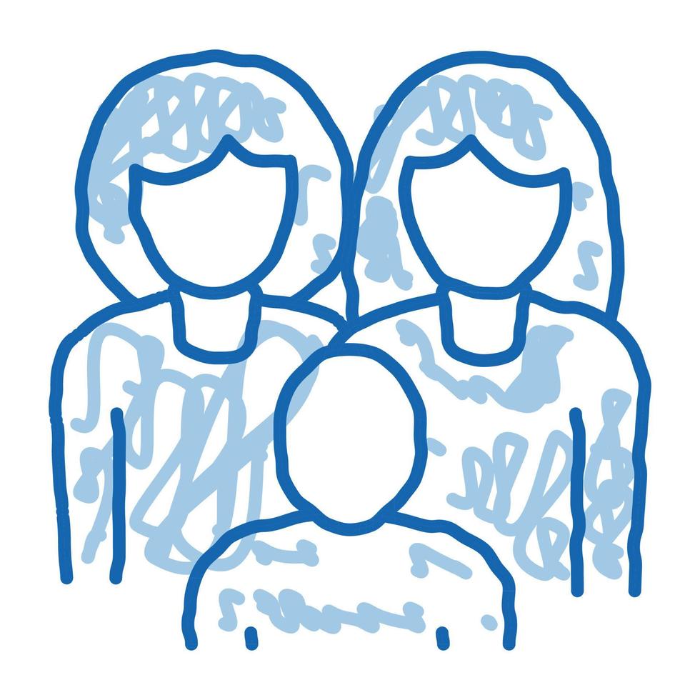 women homosexual family and child doodle icon hand drawn illustration vector